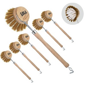 Lola Products -The Original - Dishwashing & Vegetable Brush, Hardwood w/Poly Fiber Bristles, Reusable, Sustainable, Has EZ-Grip Handle - 6 Pack - 1 of 4
