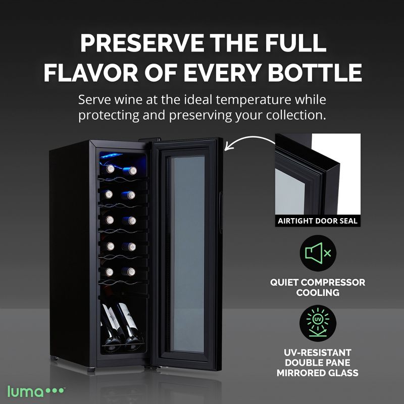LUMA Comfort Shadow Series Freestanding Wine Cooler Refrigerators, Small Single Zone Wine Fridge, 12 to 24 Bottle Capacity, 3 of 17