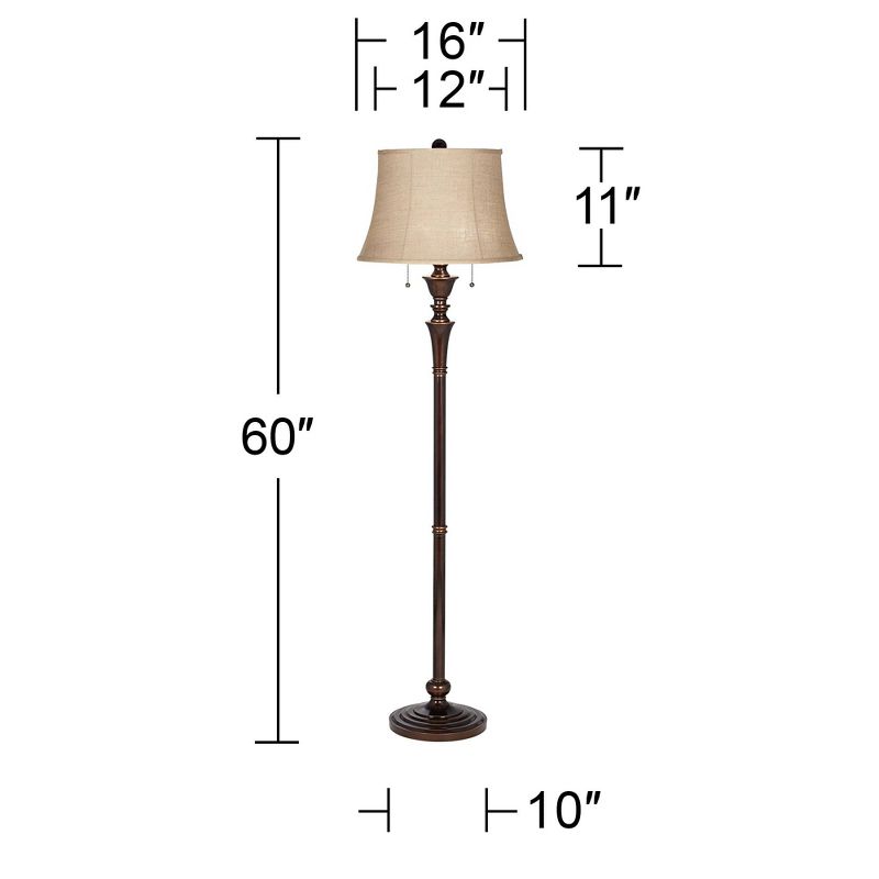 Regency Hill Brooke Rustic Vintage Retro Floor Lamp Standing 60" Tall Rich Bronze Copper Burlap Bell Shade for Living Room Bedroom Office House Home, 5 of 11