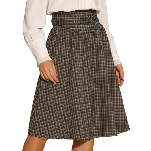 Allegra K Women's Plaid Vintage High Waist Double Belted A-line Midi Skirt  : Target