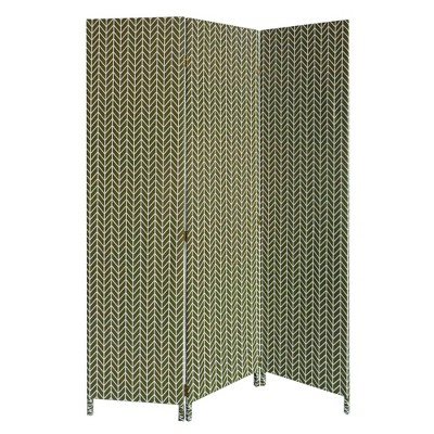 71" 3 Panel Fabric Room Divider with Chevron Print Green - Benzara