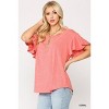 Slickblue Women's Frill Sleeve Round Neck Top, Coral Color, Scoop Hem, Casual & Workwear Essential, S - 3 of 4