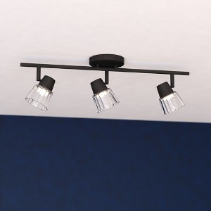 VAXCEL Dalton 23 in. Wide Matte Black Transitional Ceiling Track Lighting Fixture Kit with  3-Adjustable Light Heads, Clear Ribbed Glass Shade - 1 of 4