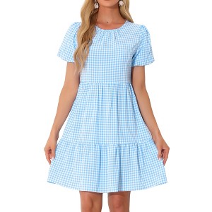 Allegra K Women's Puff Short Sleeve Crew Neck High Waist Casual Tiered Dresses - 1 of 4