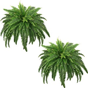 Aoibox Fake Ferns, Realistic Large Artificial Bush Plants, 2 Artificial Boston Ferns with 59 Fronds for Outdoors Planter Indoor Home Garden Decor - 1 of 4