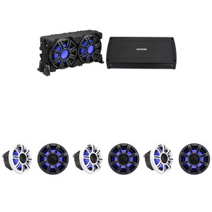 Kicker Pontoon - Tritoon Boat Premium Audio Upgrade, (6) 6.5" LED Marine Speakers, 10" Subwoofer Enclosure & KXMA 8Ch. Marine Amplifier Bundle - 1 of 4