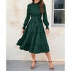 Women's Ruffle Mock Neck Long Sleeve Smocked Midi Dress Casual Elastic Waist Tiered Long Dress - 3 of 4