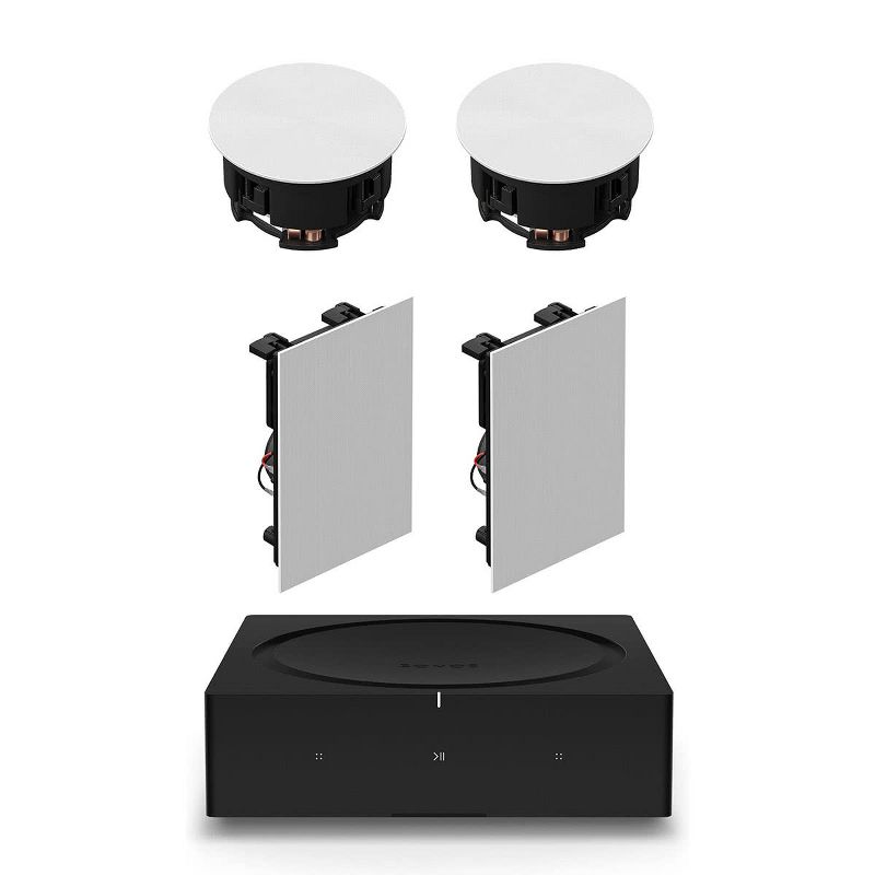 Sonos In-Ceiling Speaker Pair with Sonos In-Wall Speaker Pair and Sonos Amp Wireless Hi-Fi Player, 1 of 16