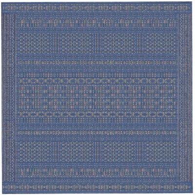 Modern Denim Stripe Round Synthetic Area Rug 7'10"