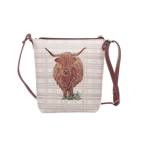 Signare USA Highland Cow Brown Sling Bag Purse Crossbody