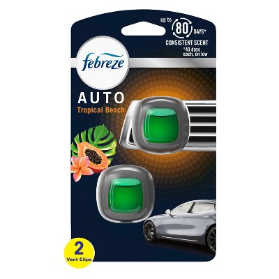 Febreze AUTO Air Freshener Vent Clip Ocean Breeze Scent, .07 oz. Car Vent Clip, Pack of 2