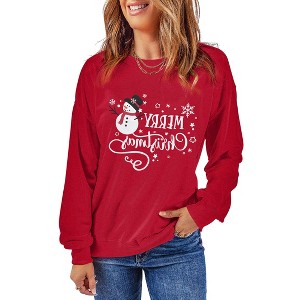 Womens Merry Christmas Sweatshirt Funny Christmas Tree Truck Graphic Pullover Casual Long Sleeve Blouse Tops - 1 of 4