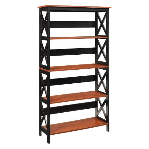 Breighton Home 60 Oxford 5 Tier Bookcase Cherry Red Black Modern Style MDF Metal 5 Level Shelving