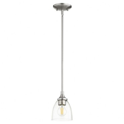 Quorum Lighting Enclave 1-Light Mini Pendant, Satin Nickel, Glass, Stem Hanging, 5.5W x 7H, Dry Rated