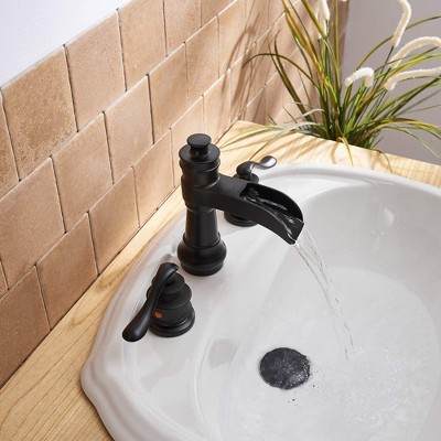 Matte Black Bronze 2-Handle Waterfall Bathroom Faucet with Pop-Up Drain