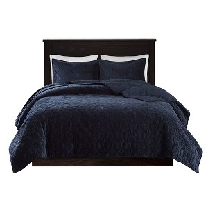 Gracie Mills Gayle 3-Piece Casual Geometric Velvet Quilt Set - 1 of 4