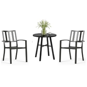 Captiva Designs 3pc Outdoor Patio Slatted Round Dining Table ...