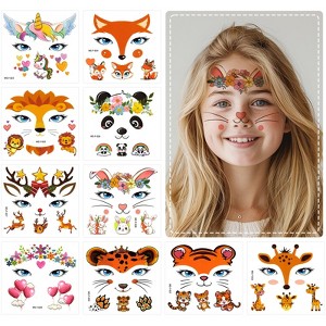 Wrapables Waterproof Animal Face Temporary Tattoos for Party Favors, Goodie Bag Stuffers, Easter Basket Stuffers, Halloween Treats (10 Sheets) - 1 of 4