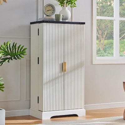 SinCiDo Fluted Kitchen Pantry with Adjustable Shelves, 47″ Modern Storage Cabinet with 2 Doors, Wood Cupboard Pantry Cabinet for Kitchen, Off White