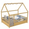 Lyngins Kids' Floor Bed Frame with Wooden House Roof & High Fence Guardrails, Pine Wood Twin Size Toddler Bed/Child Bed, Easy Assembly - 4 of 4
