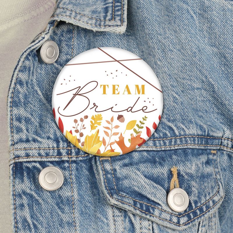 Big Dot of Happiness Fall Foliage Bride - 3 inch Autumn Leaves Bridal Shower and Wedding Party Badge - Pinback Buttons - Set of 8, 3 of 9