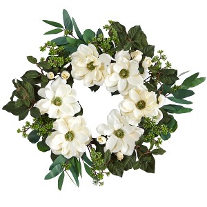 Nearly Natural 23” Magnolia, Eucalyptus and Berries Artificial Wreath - 1 of 4