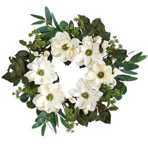 Nearly Natural 23” Magnolia, Eucalyptus and Berries Artificial Wreath - image 1 of 4