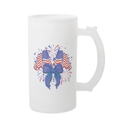 Elanze Designs Freezable Beer Stein Mug With Thumb Grip Handle, 16 Ounce Frosted Glass, American Flag