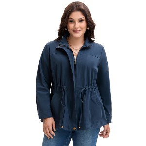 Agnes Orinda Women's Plus Size Lightweight Zipper Drawstring Waist Long Sleeve with Pockets Utility Fashion Jackets - 1 of 4