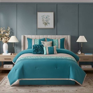 Nanshing 7pc California King Juliana Comforter Set Teal Blue - 1 of 4