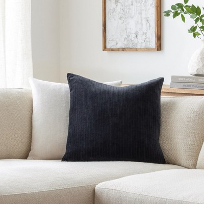 Ink Blue Cotton Modern Striped 20" Square Pillow Cover