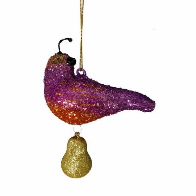 Ganz 5" Glittered Bird and Hanging Pear Glass Christmas Ornament - Gold/Purple