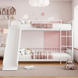 NicBex Twin Over Twin/Full Over Full Metal Bunk Bed with Ladder and Guardrail,Loft Bed with Convenient Gate for Bedroom,Black/White - 1 of 4