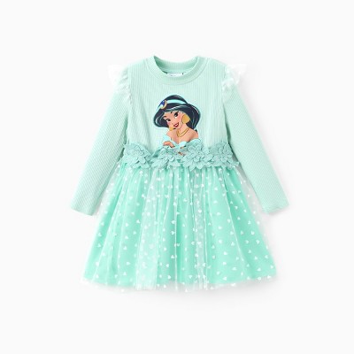 PATPAT Disney Frozen Elsa Princess Cinderella Ariel Baby/Toddler Dress, Ruffle Long-Sleeve Mesh Overlay Tulle Dress