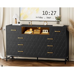 8 Drawers Wood Dressers for Bedroom with LED Lights and Power Outlet, Wooden Dresser TV Stand for 55" TV - 1 of 4