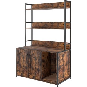 Cat Litter Box Enclosure Furniture, Hidden Litter Box with Scratch Pad Wooden Cat Bathroom Storage with 2 Doors and Shelf Cat Cabinet - 1 of 4