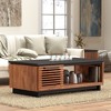 47" Poplar Wood Coffee Table with Slatted Doors and Lower Shelf, No Assembly Required, Ideal for Living Room or Family Room - 2 of 4