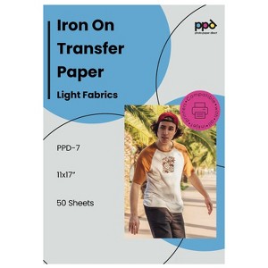 PPD Light Iron-On Transfer Paper 11x17" 50 Sheets for Inkjet Printers - 1 of 4