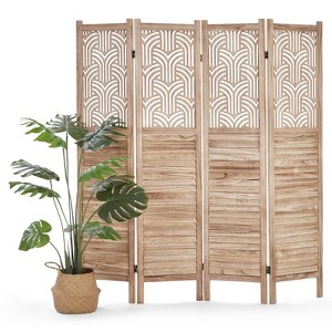 4-Panel Room Divider – 67" Tall Decorative Cutout Wooden Privacy Screen, Freestanding Foldable for Bedroom, Living Room, Office,Natural - 1 of 4