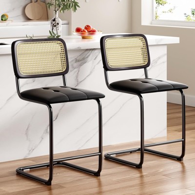 NicBex Set of 2 PU Leather Bar Stools,Counter Height Bar Stools with Rattan Back,Armless Bar Chairs for Kitchen Island,Dining Room,Home Bar