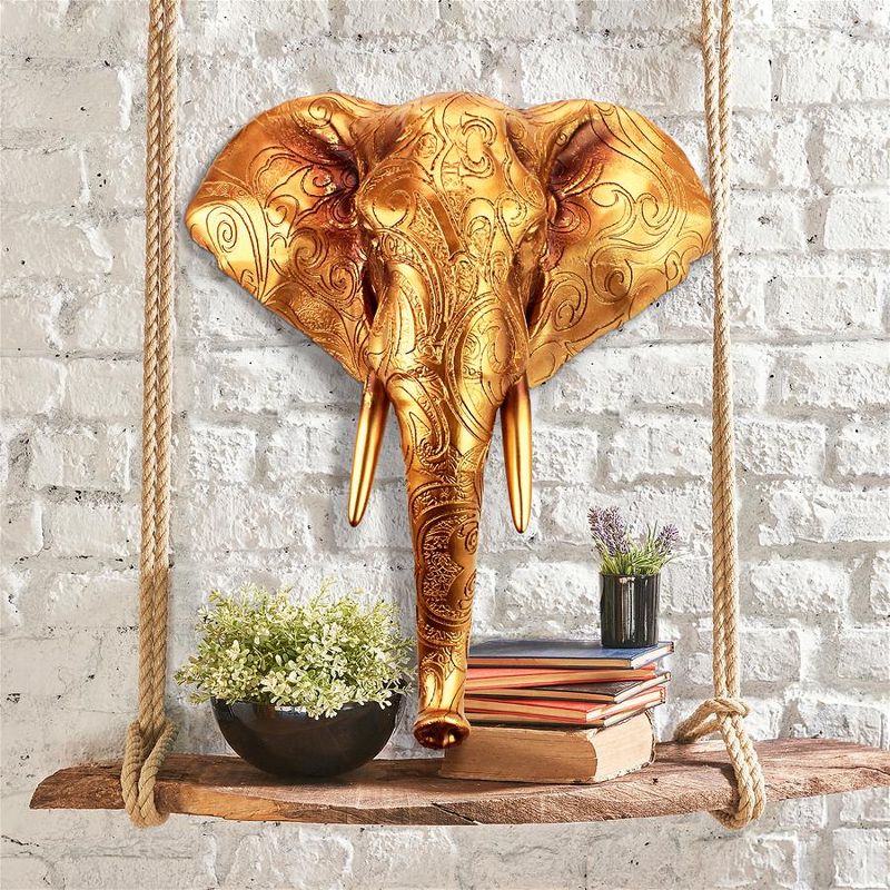Design Toscano Good Fortune Golden Mandala Elephant Wall Sculpture, 1 of 8