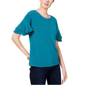 I.N.C International Concepts Womens Ruffle Sleeve Pullover Blouse, Green, Medium - 1 of 1