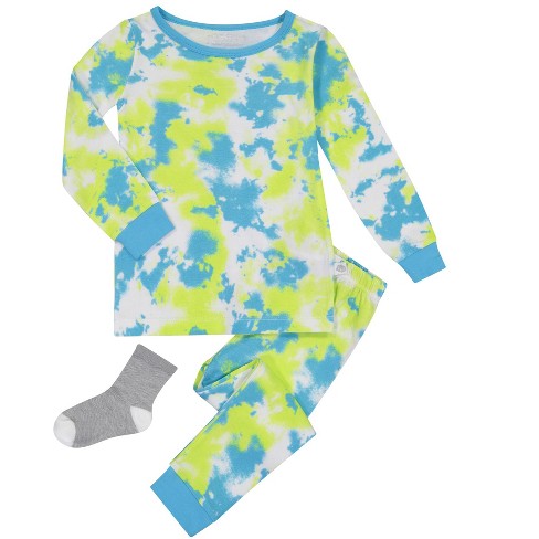 Sleep On It Infant Boys 2-Piece Super Soft Jersey Snug-Fit Pajama Set with  Matching Socks - Tie-Dye Clouds - Multi, 12M