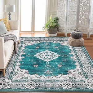 Area Rugs Washable Farmhouse Rug for Living Room Large Boho Vintage Distressed Floral Carpet Non Slip for Nursery - 1 of 4