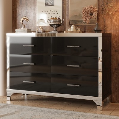 Elegant 6-Drawer Dresser with Metal Handles, Modern Storage Cabinet for Bedroom & Living Room-Maison Boucle