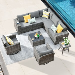 XIZZI Premium Outdoor Swivel Chair Sofa Set in 7 Colors, Modular Patio Seating with Swivel Chairs, Add-Ons Like Coffee Table and Fire Pit - 1 of 4