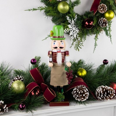 14" Green and Red Wooden Christmas Nutcracker with Grapes