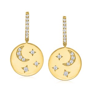 Ross-Simons 0.50 ct. t.w. CZ Star and Moon Drop Earrings in 18kt Gold Over Sterling - 1 of 4