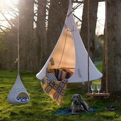 White Polyester Hanging Cacoon Hammock Chair with Aluminum Ring