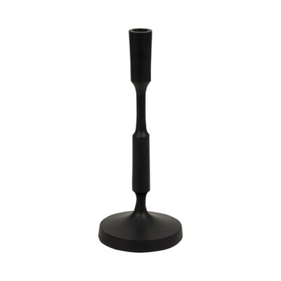 Modern Metal Taper Candle Holder - Aluminum & Wood Design - Minimalist Candlestick for Living Room, Bedroom & Dining - 12" Black